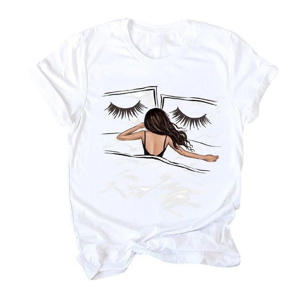 

tees for women print graphic sleep girl fashion 90s cartoon ladies clothes lady clothing female t shirt womens t-shirt, White