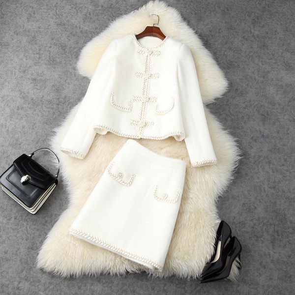

european and american women's wear 2020 winter new style long - sleeved imitation sable coat skirts fashionable white suit