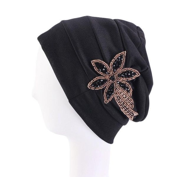 

beanie/skull caps women metal brooch hat turban india headwear muslim chemo cancer cap bonnet wrap pleated beanies skullies, Blue;gray