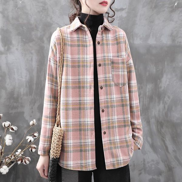 

add velvet sanding plaid shirt women fall/winter new loose thickened bottoming shirt women streetwear corduroy solid, White