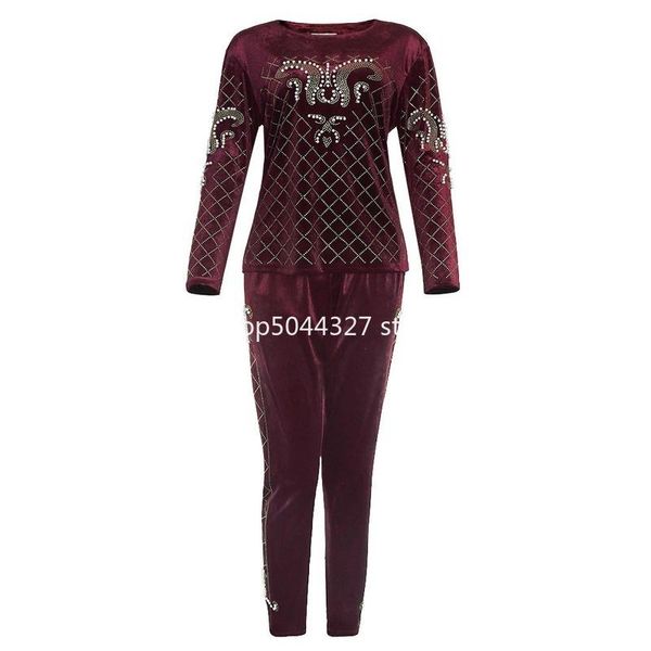 

two piece sets dashiki african new velvet african sets for women long sleeve and pants matching fashion diamonds, Red
