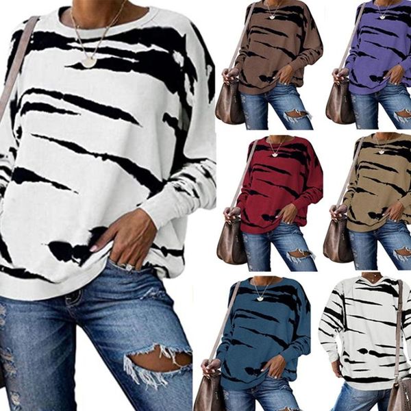 

женщины с длинным рукавом экипаж с круглым вырезом нерегулярные zebra striped печатная пуловерная туника tops harajuku негабаритная уличная, White