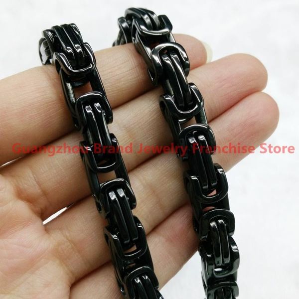 

chains 7-40" high polished 8mm 316l stainless steel black byzantine link chain mens biker necklace or bracelet bangle jewelry, Silver