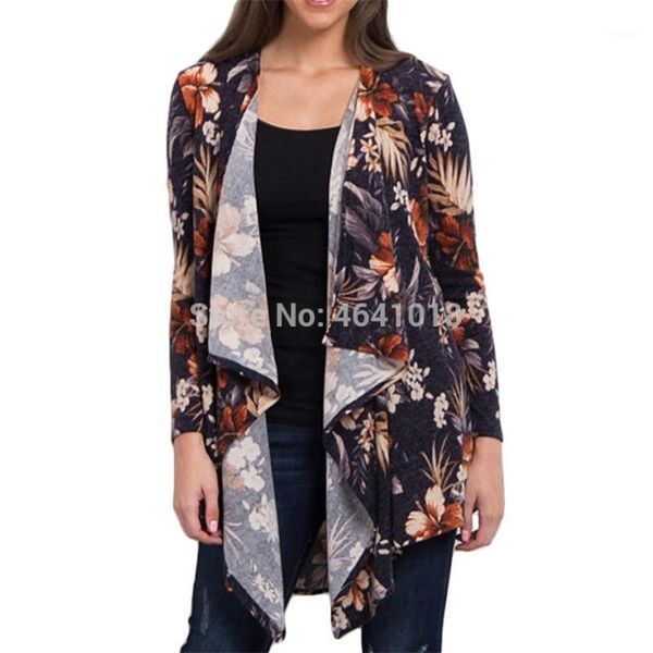 

autumn cardigan women 2019 casual long sleeve floral print sweater fashion slim outwear coat vintage loose cardigan plus size1, White