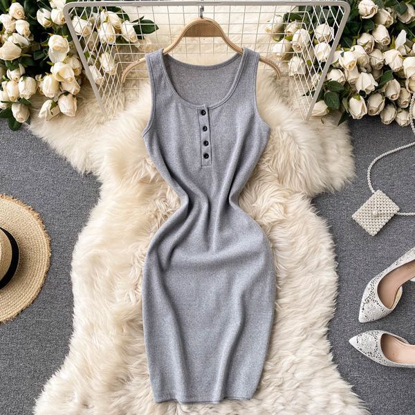 

2021 new singiny ladies no sleeves short elastic solid neck pencil thin summer off the shoulder dress nscj, Black;gray