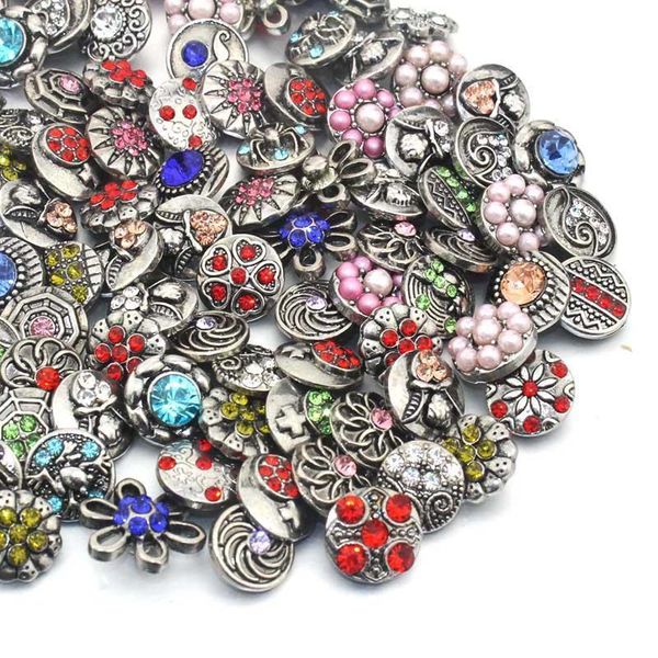 

100pcs lot new 12mm snap jewelry rhinestone random mini metal snap buttons fit 12mm snap bracelet bangle earrings necklaces 6804 h sqclfy