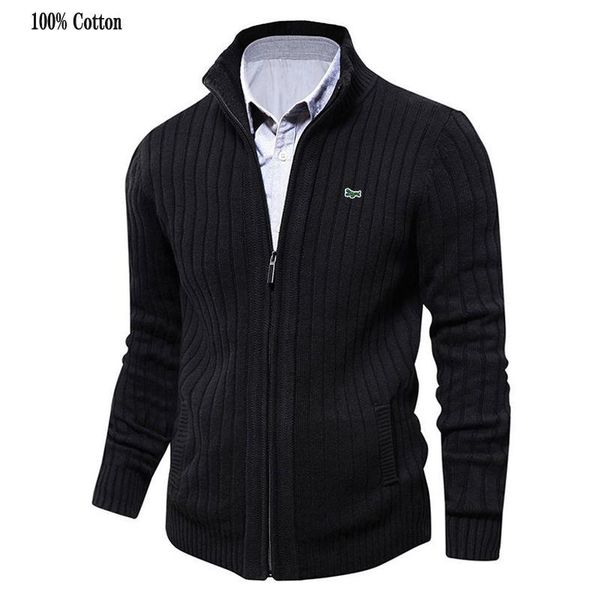 

autumn winter men thick sweaters 2020 fashion casual high collar cardigan male 100% cotton warm zipper jacket coats, White;black