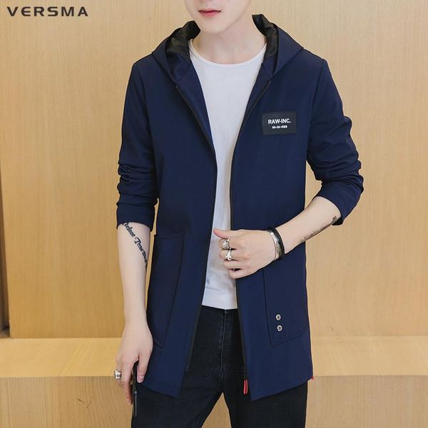 

versma 2020 casual fashion slim fit mens long jacket coat side zipper long black business mens hooded trench coat plus size 5xl, Tan;black