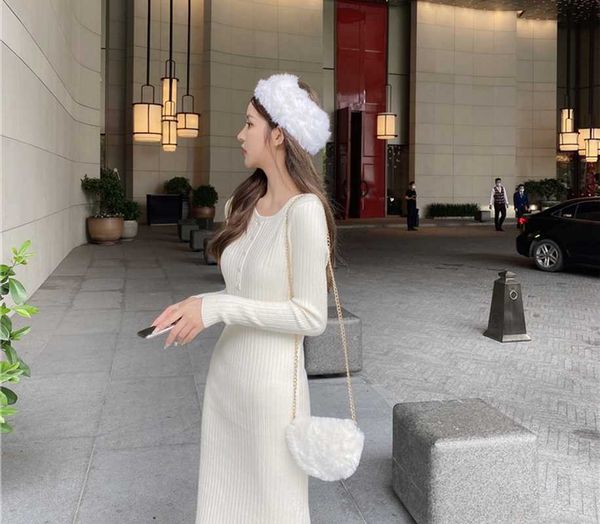 

2020 autumn winter dress women thick o-neck long sleeve knitted dress elegant female slim sexy, Black;gray