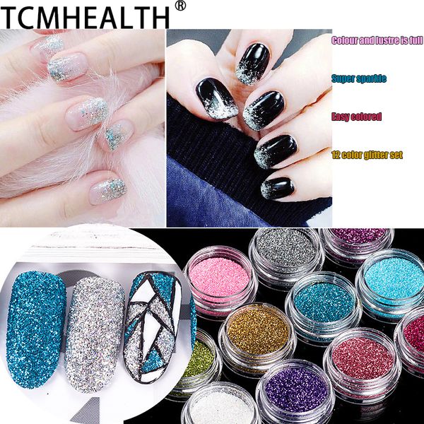 12 colori glitter per unghie, paillettes, polvere, festival cosmetico, corpo grosso, manicure, glitter artigianali