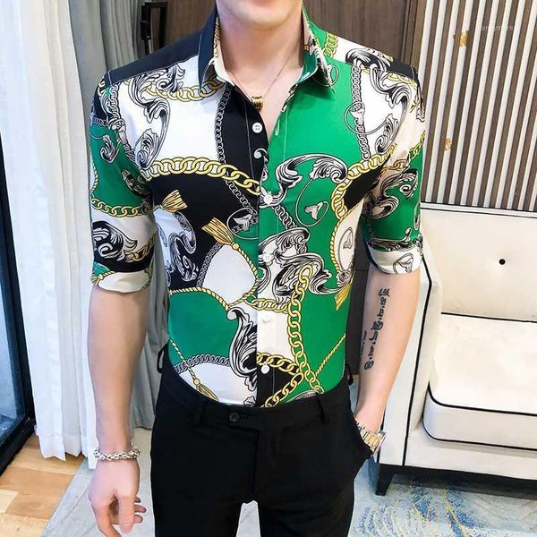 

men's casual shirts luxury printing men's long sleeve slim fit men dress 2021 summer streetwear social night club blouse homme1, White;black