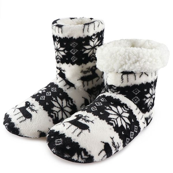 

slippers for women winter furry slides women house slippers femme warm indoor shoes fur christmas socks shoes pantuflas mujer, Black