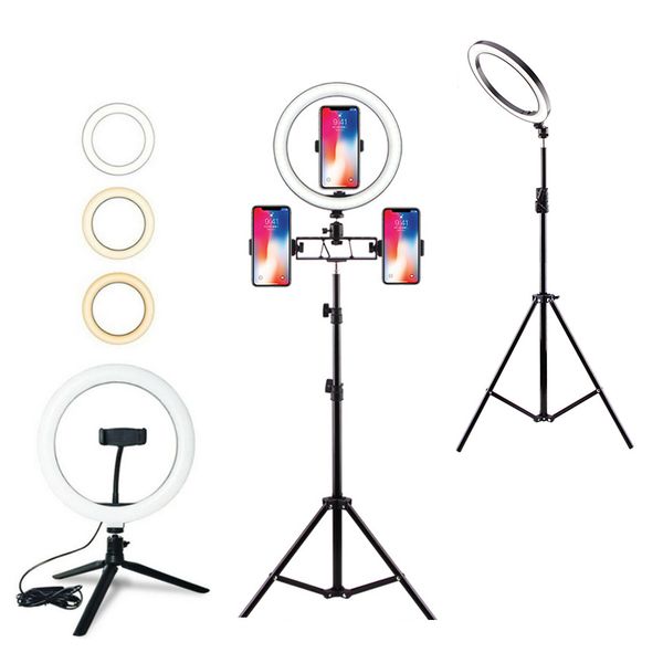 

dimmable led ring light with tripods stand phone holder desk usb selfie light ring lamp ringlight for makeup youtube tiktok vlog fy8180