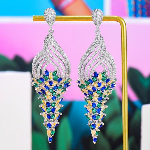 

dangle & chandelier godki famous flower big earrings for women trendy cubic zircon party wedding engagement dubai earring jewelry, Silver