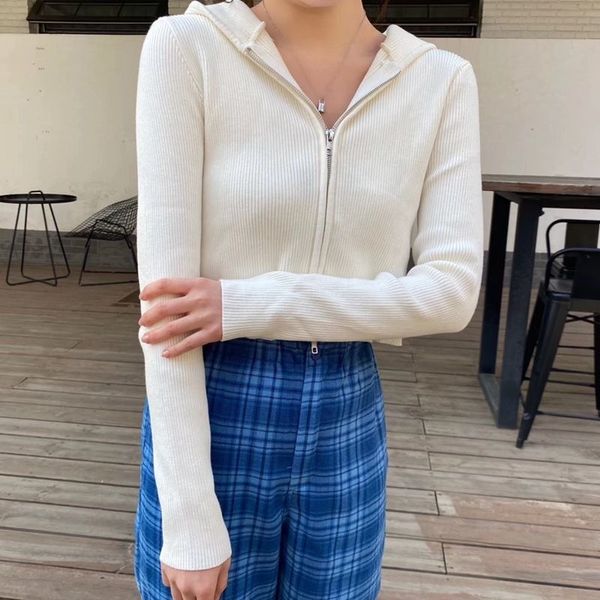 

slim girls soft cotton knitted hoodies fashion ladies elegant bomb sweatshirts casual female knitwear vintage women chic 201203, Black