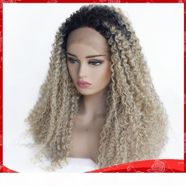 

charming 1b 613 # 27 # длинные kinky завитые высокая температура волокна волос ombre блондинку glueless синтетический парик фронта шнурка с, Black
