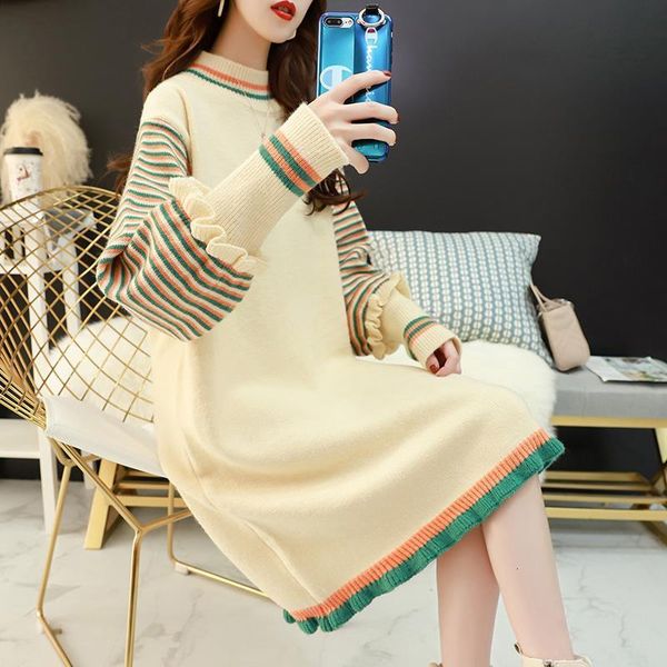 

2021 new autumn fashion and winter mid-length women's clothing half-knit bottom turtleneck dress tyjtjy 4c6l, White;black