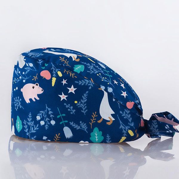 

beanie/skull caps scrubs with button cartoon printed adjustable reuseable working hats casual bouffant breathable hat accessories, Blue;gray