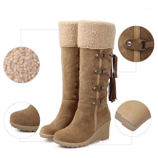 

nice new women shoes snow boots women boots wedge winter shoes mid-calf warm fur female winter tassel1, Black