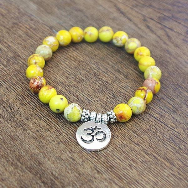 

charm bracelets natural stone beads strand bracelet yoga chakra mala prayer om lotus women men diy handmade jewelry, Golden;silver