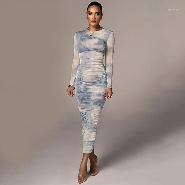 

fashion casual women clothing vestido tie dye autumn womens dress long sleeve crew neck stacked dresses, Black;gray