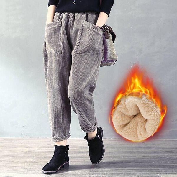

2020 winter warm velvet pants women large size corduroy solid high waisted pants sports womens harem pant korean trousers l1276, Black;white