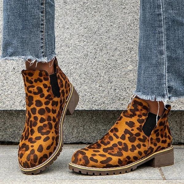 

new 2021 leopard pattern women boots fashion autumn winter pu female boots vintage fashion woman's ankle boot feminina1, Black