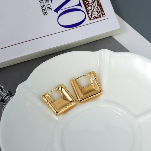 

just feel simple copper wide flat hoop earrings for women personality trendy regular square copper earring geometry jewelry gift, Golden;silver