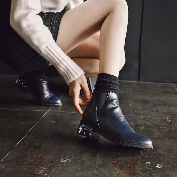 

trade 2021 warm women's size 22-28cm length autumn and winter pointed at the side short boots 8es1, Black