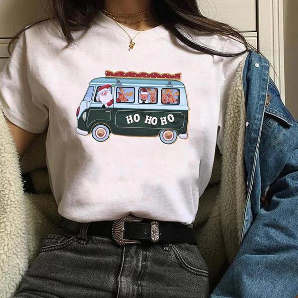 

женский с коротким рукавом одежда женщин печати рождественские олени санта-клаус футболка женские женские милые мультфильм графические верши, White