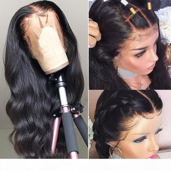 

13x6 lace front human hair wig with baby hair body wave glueless peruvian full lace wigs for women natural hairline 360 lace frontal, Black