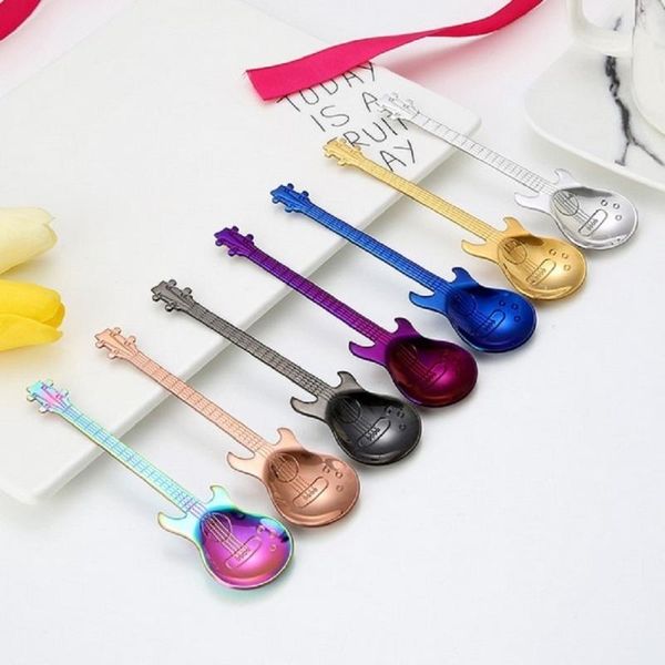 

stainless steel guitar shaped love coffee spoon teaspoon children spoon new beautiful 7 colors coffee use
