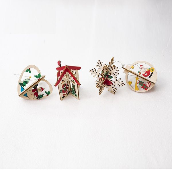 

santa wooden hanging pendant christmas decoration xma tree claus snowflake toy for home party supplies cyq0092