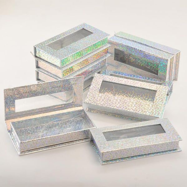 

false eyelashes wholesale lash boxes packaging eyelash box package custom rectangle magnetic silver glitter makeup storage case vendor