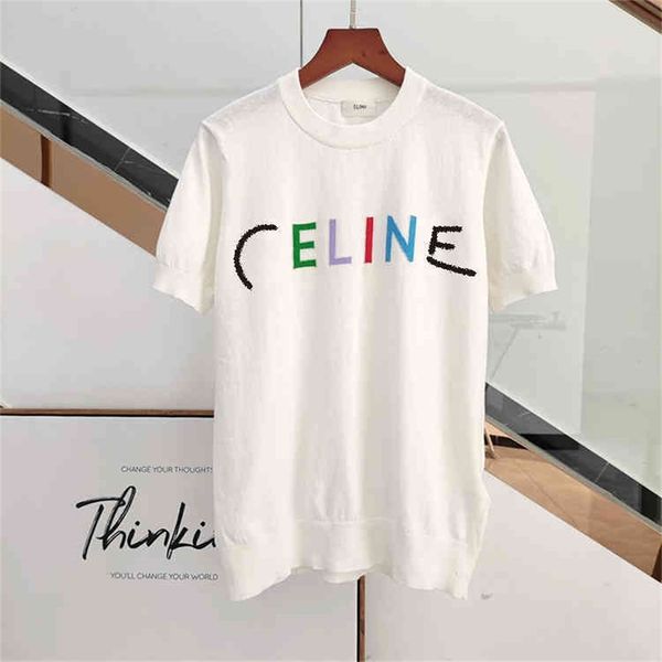 

ce home spring and summer new simple color letter jacquard round neck loose short sleeve t-shirt straight hair, White;black