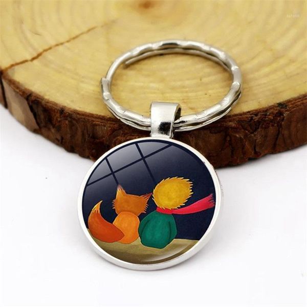 

wg 1pc little prince cabochon keychain keyrings pendant time jewel glass ball metal keyring creative jewellry gift1, Silver