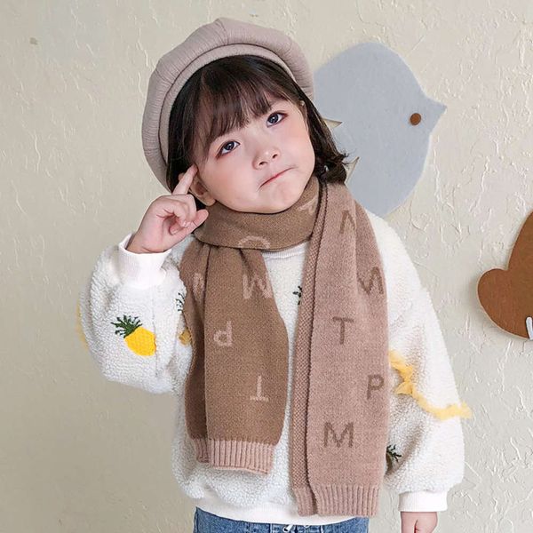 

warm qiunan children's winter korean fashion letter neck girls boys knitting wool windproof scarf fsl5, Red;brown