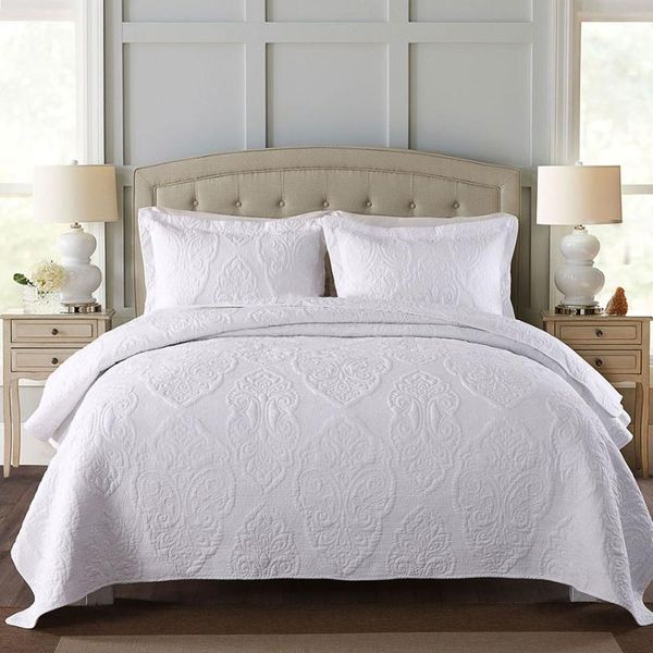 

chausub plain cotton bedspread quilt sets 3pcs coverlet solid embroidered bed cover with 2*pillowcase king queen size blanket