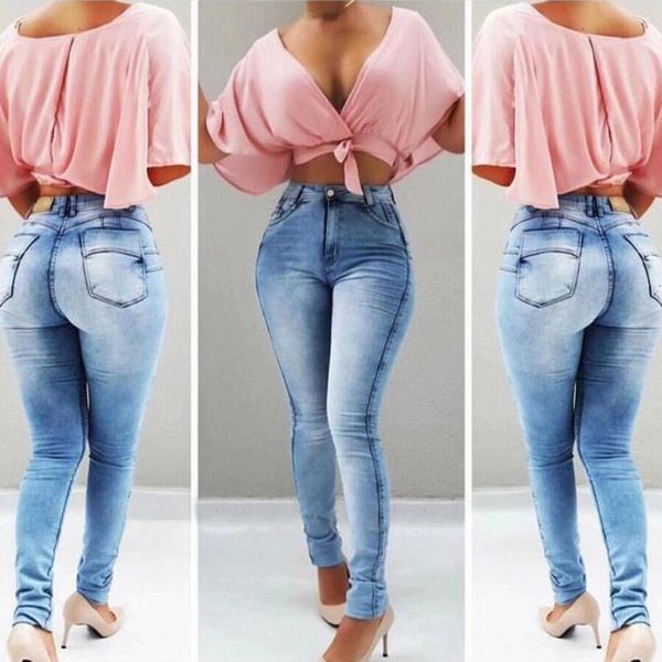 

2020 new net red pants stretch slim jeans women's leggings, Blue