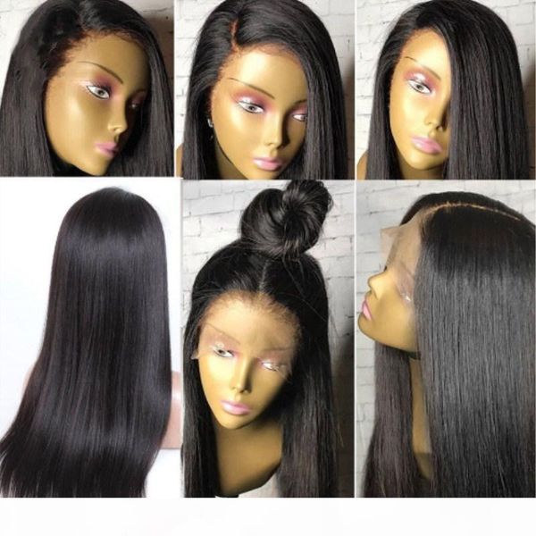 

pre plucked silk long straight full lace human hair lace wigs with baby hair brazilian remy glueless lace front wigs for black women, Black;brown