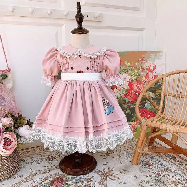 Baby Mädchen Frühling Sommer Rosa Alice Stickerei Türkei Spanisch Vintage Lolita Prinzessin Ballkleid Kleid für Ostern Geburtstag Party LJ200923