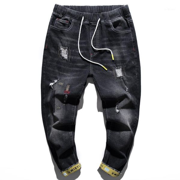 

men's harem pants denim plus size 6xl pencil pants large size s-7xl jeans dark grey distressed holes men causal trousers1, Blue