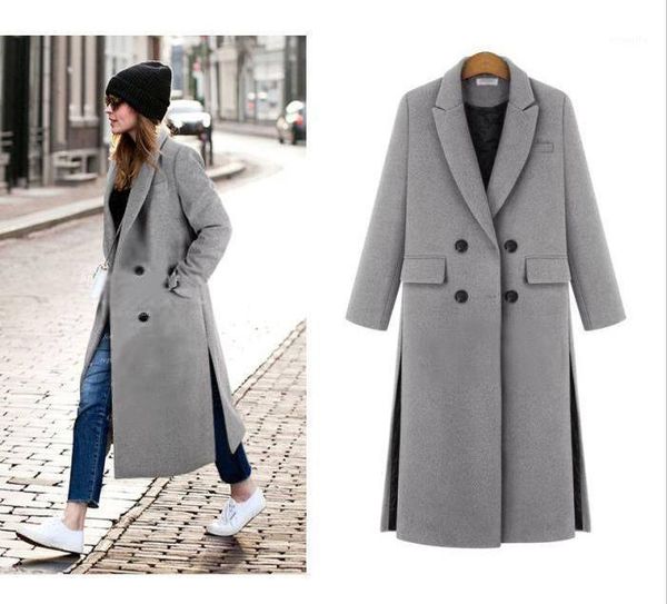 

abrigos mujer uk 2019 women fall / winter simple notched lapel woolen cashmere long coat female overcoat manteau femme1, Black