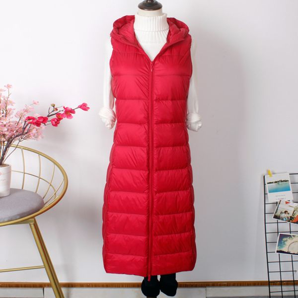 

schinteon women ultra light down long vest with hood casual slim waistcoat white duck down gilet new arrival 2020 c1204, Black