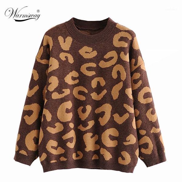 

2020 new fall winter oversize women's sweaters leopard long sleeve thick warm knitted jumper casual loose pullovers female c-2221, White;black