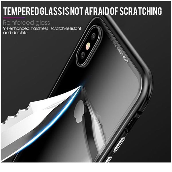 

metal adsorption magnetic case for iphone 12 11 pro xs max back tempered glass magnet case for iphone 7 8 jlldwe