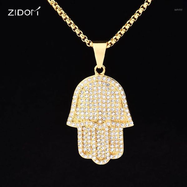 

2020 men hiphop bling hamasa hand pendant necklaces stainless steel fashion hip hop iced out necklace male jewelry gift1, Silver