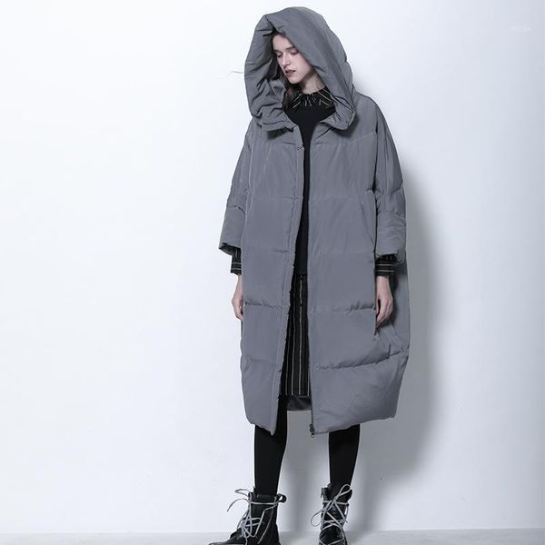 

lynette's chinoiserie winter original design women brief ultra loose long hooded 90% white duck down jackets overcoats outerwear1, Black