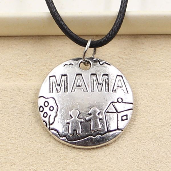 

tibetan silver color pendant mama necklace choker charm black leather cord factory price handmade jewelry e0qq