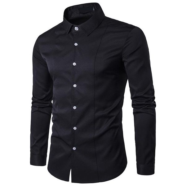 

men's shirts autumn british style casual long sleeve solid shirts male business slim fit shirt, White;black